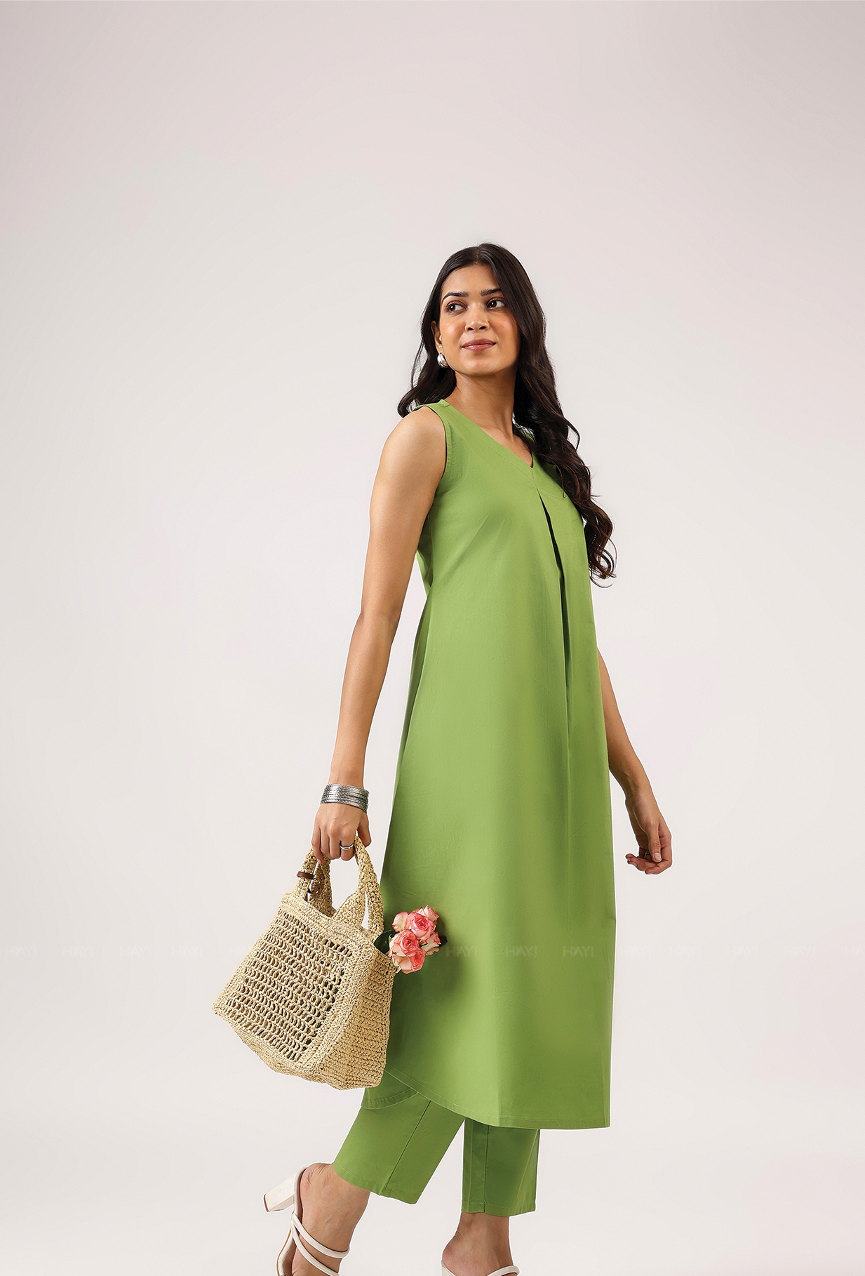 Lime After Lime Rounded Hem Sleeveless With V Neck Co Ords