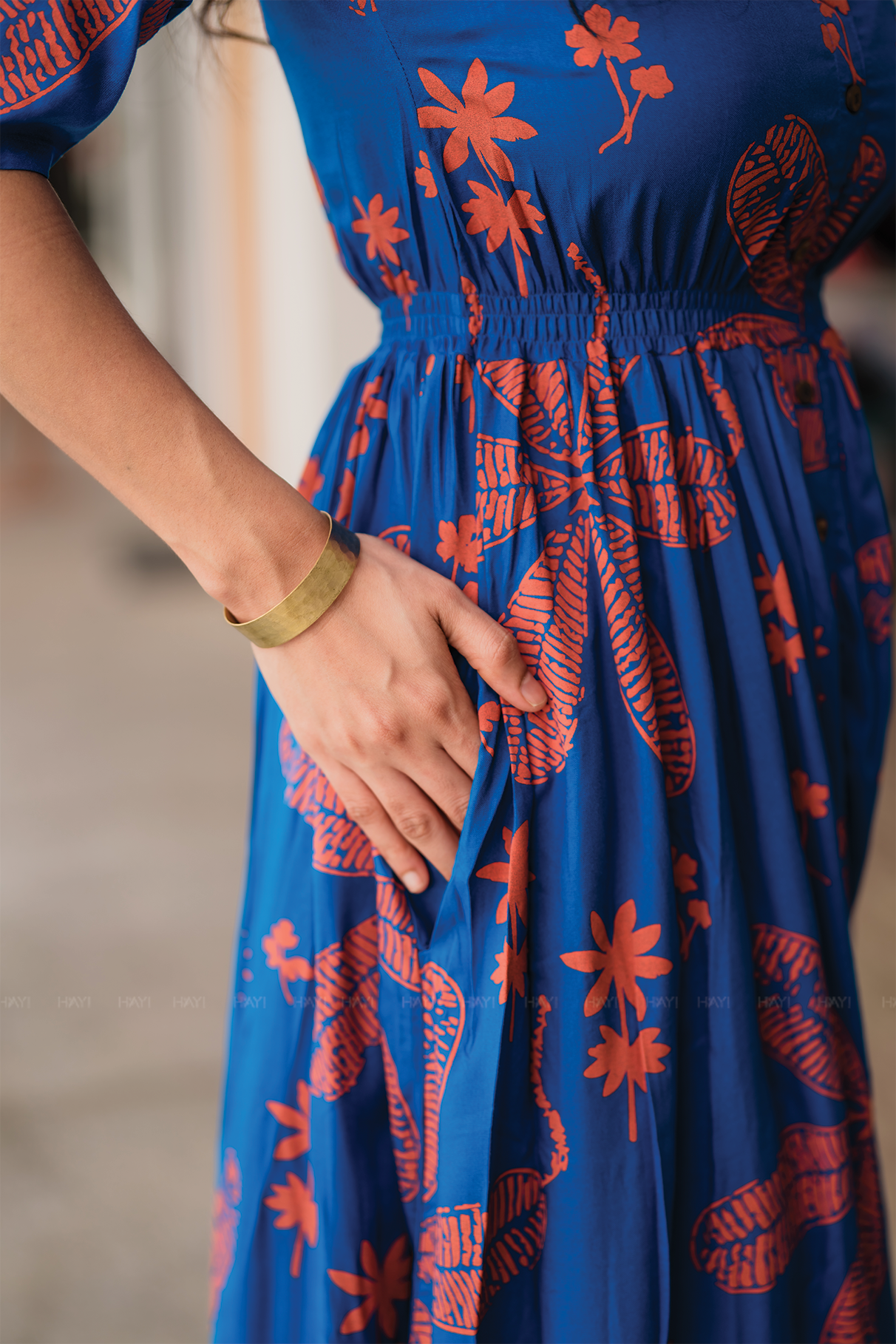 Tropic Tale Blue Viscose Dress with Waist Elastic