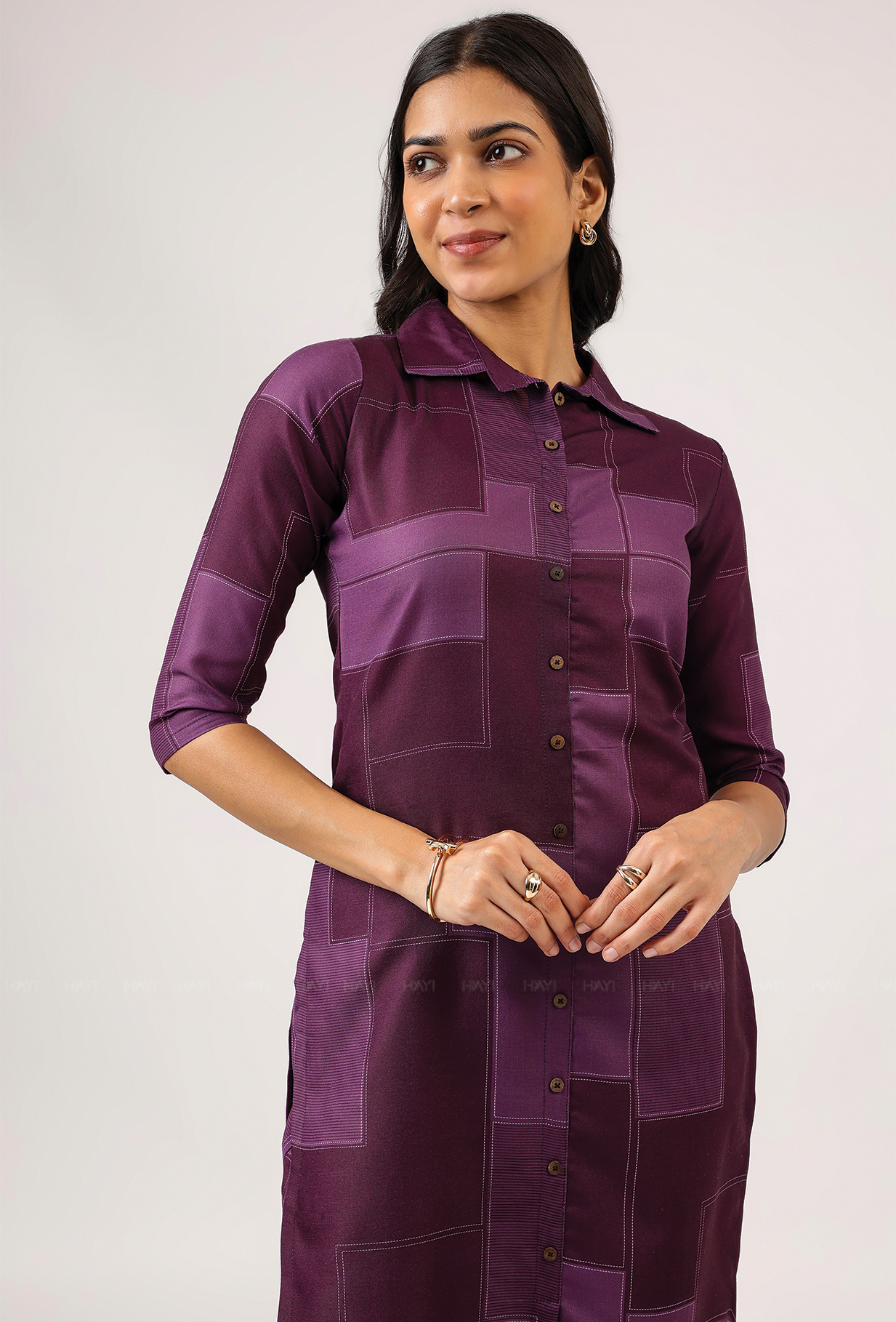 Tangy Plum with Nightshade Whisper printed Linen Blend Co ord set