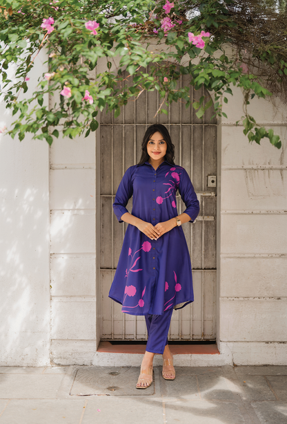 Purple Haze floral printed Linen Blend Co-ords