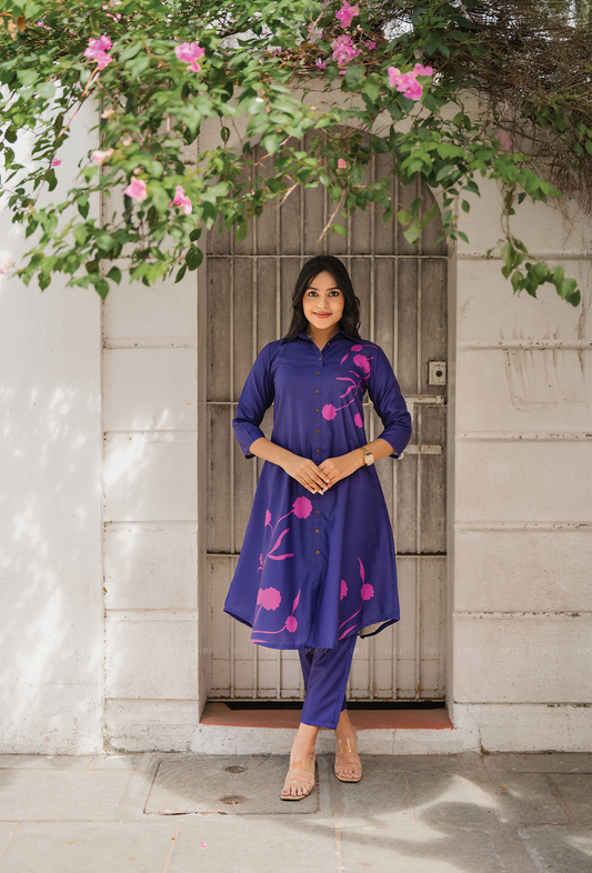Purple Haze floral printed Linen Blend Co-ords