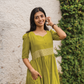 Sage Drape Green Handloom Dress with Sweetheart Neck & Leg-O-Mutton Sleeves