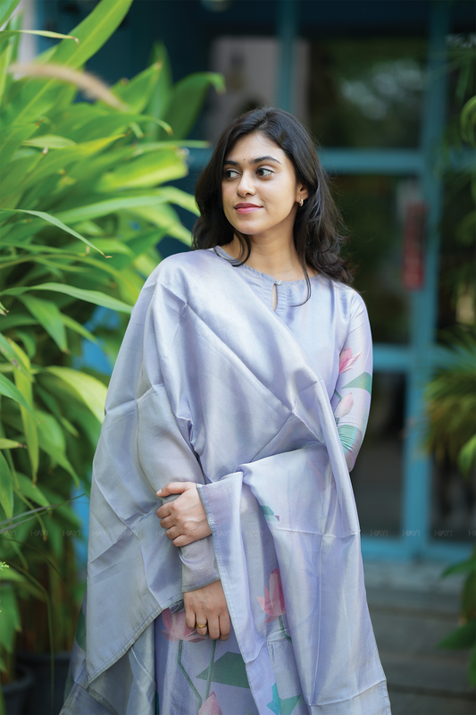 Lavender Lotus Alchemy printed 2 Piece Tissue Blend Kurta with Dupatta