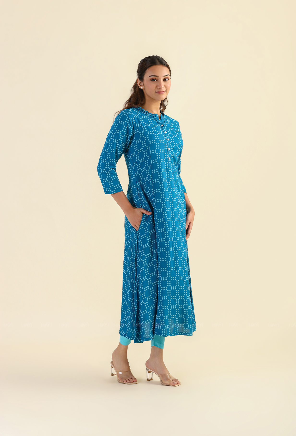 Teal Soft Horizon Viscose Printed A-line Dress