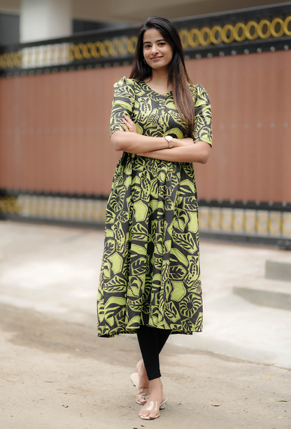 Jungle Eclipse Green Printed Viscose Maternity and Feeding dress