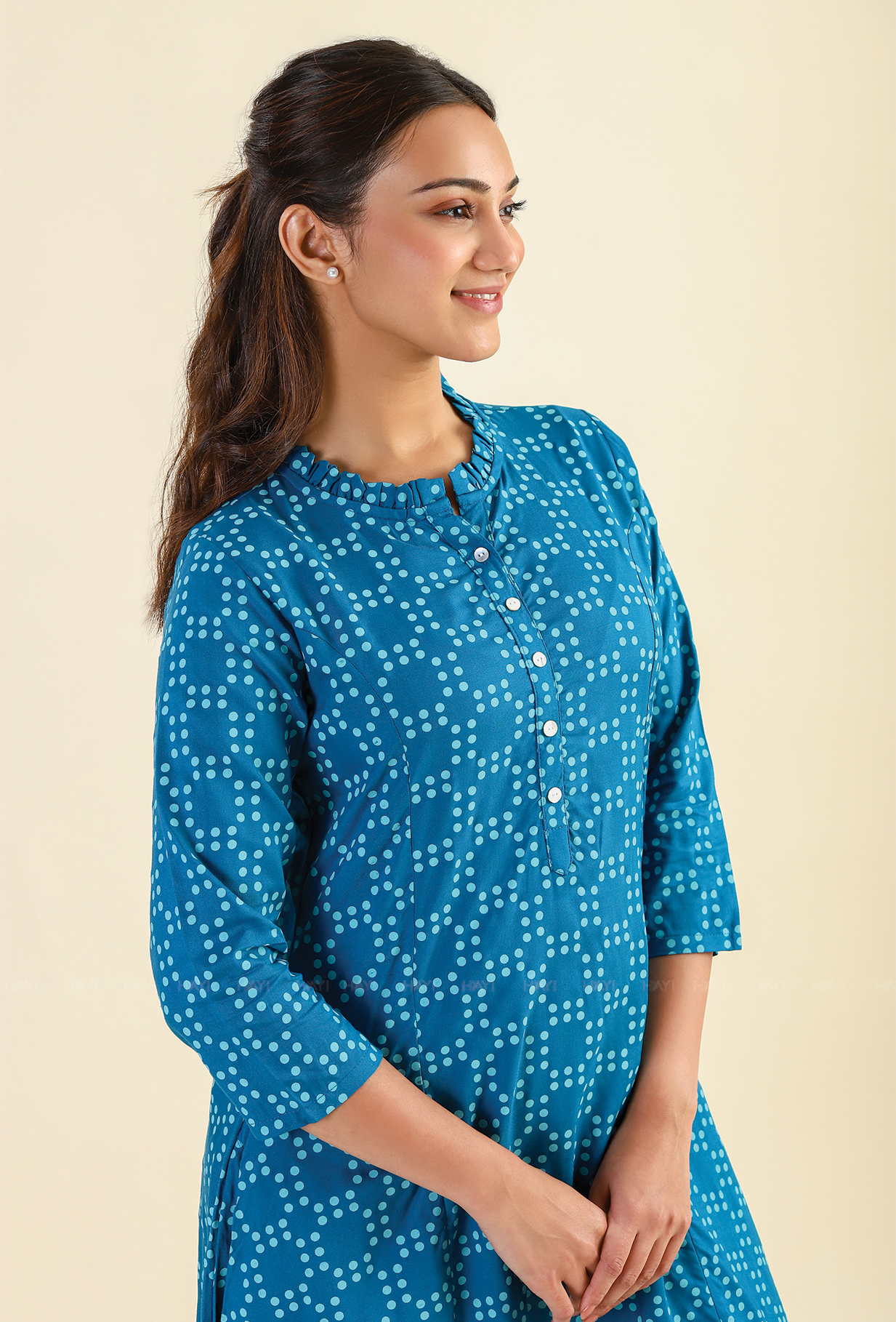 Teal Soft Horizon Viscose Printed A-line Dress