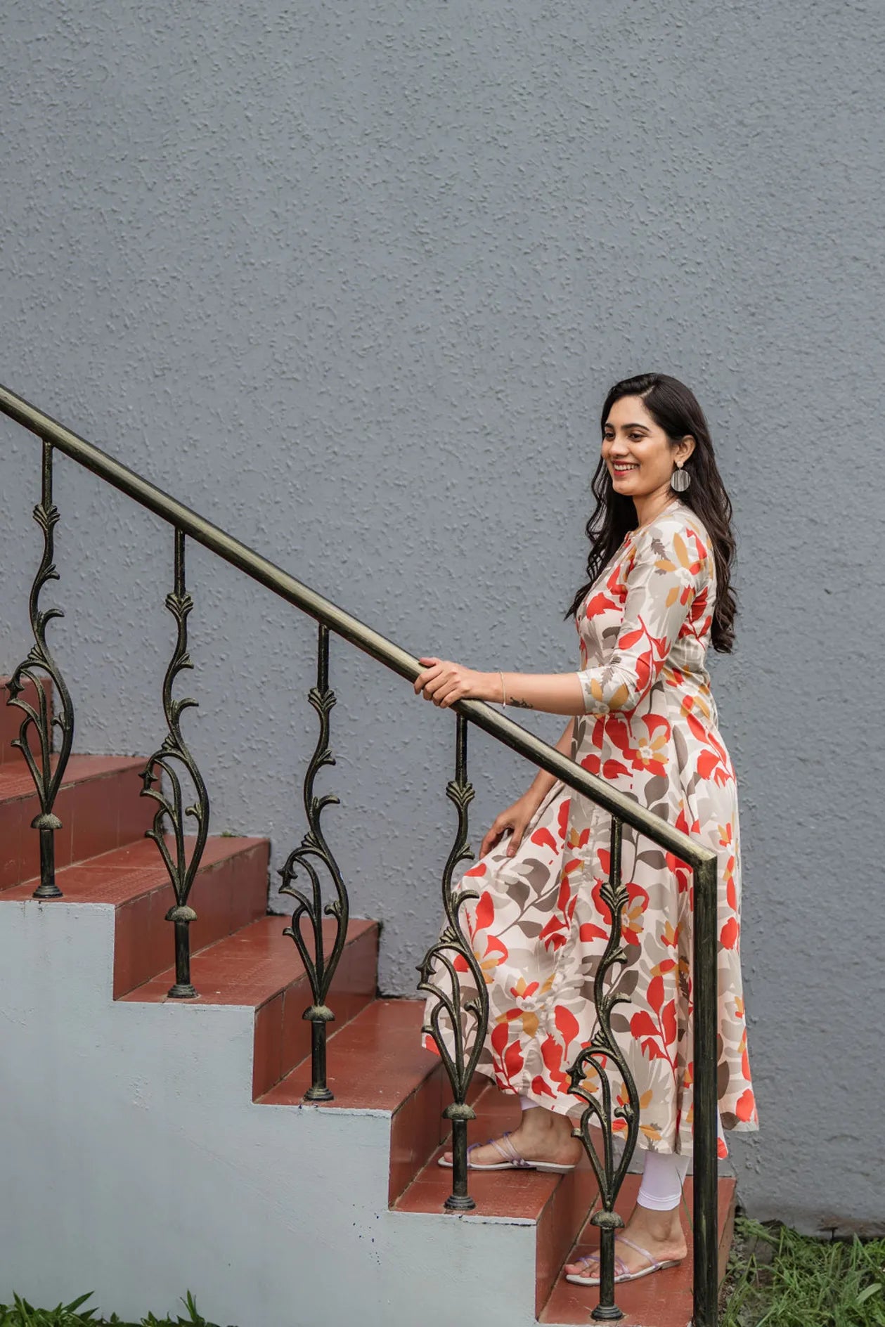 Beige Meticulous Abstract Viscose Printed A-line Dress