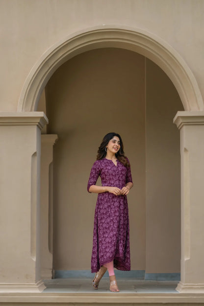 Plum Dalia Viscose Printed A-line Dress
