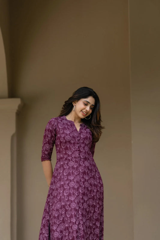 Plum Dalia Viscose Printed A-line Dress