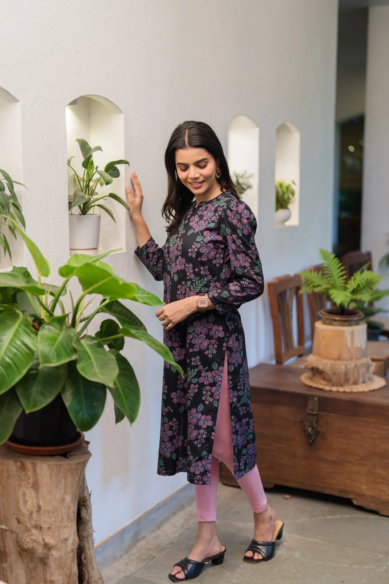 Black Midnight Muse Viscose Printed Kurta