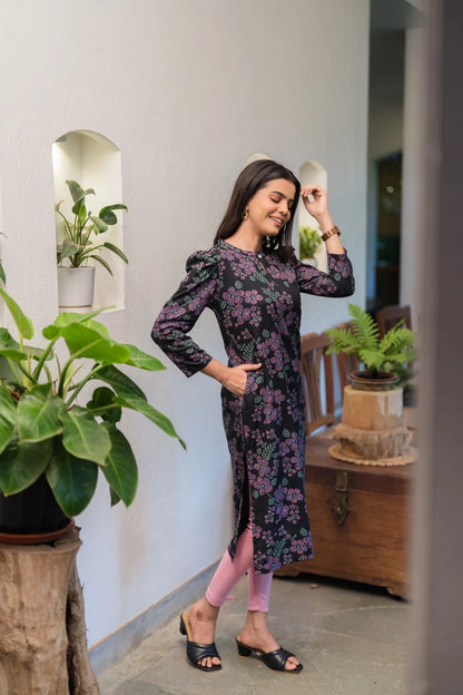 Black Midnight Muse Viscose Printed Kurta