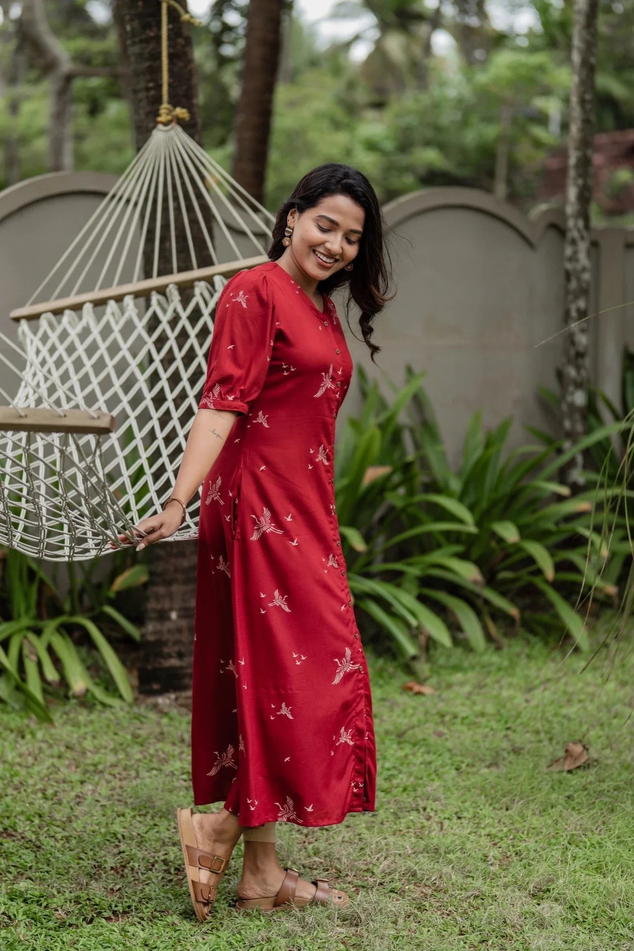 Happy Humming Red Printed Maternity wear and feeding dress