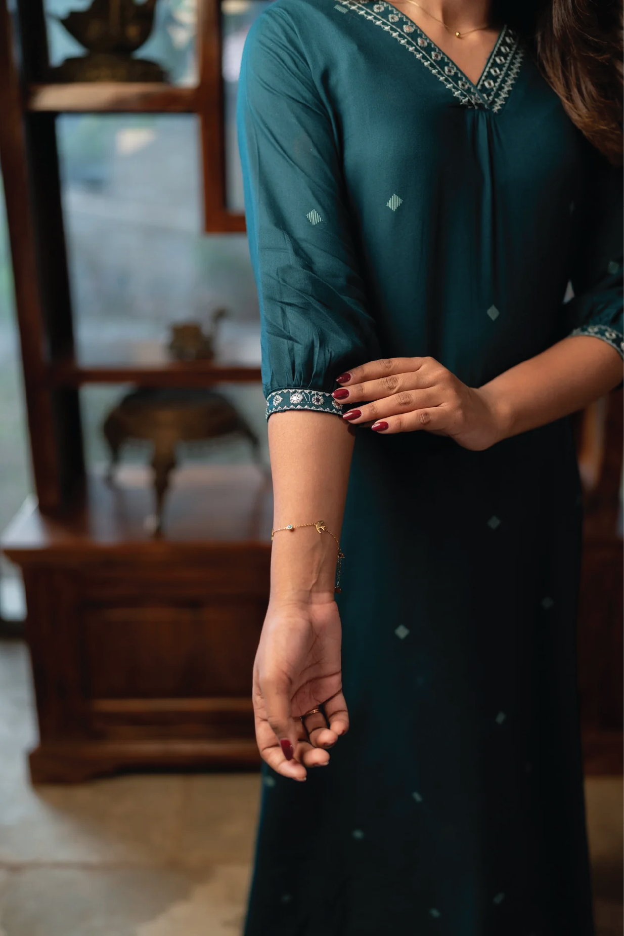 Green Scape Viscose With Lace Printed A-line Dress