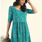 Green Harmony Teal Printed Maternity and feeding dress