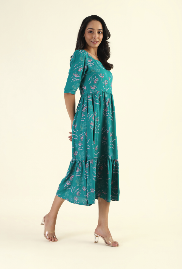 Green Harmony Teal Printed Maternity and feeding dress