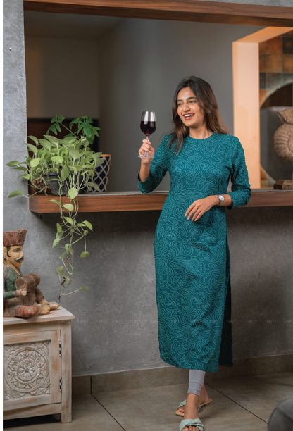 Teal Knot in Space Viscose Printed Kurta