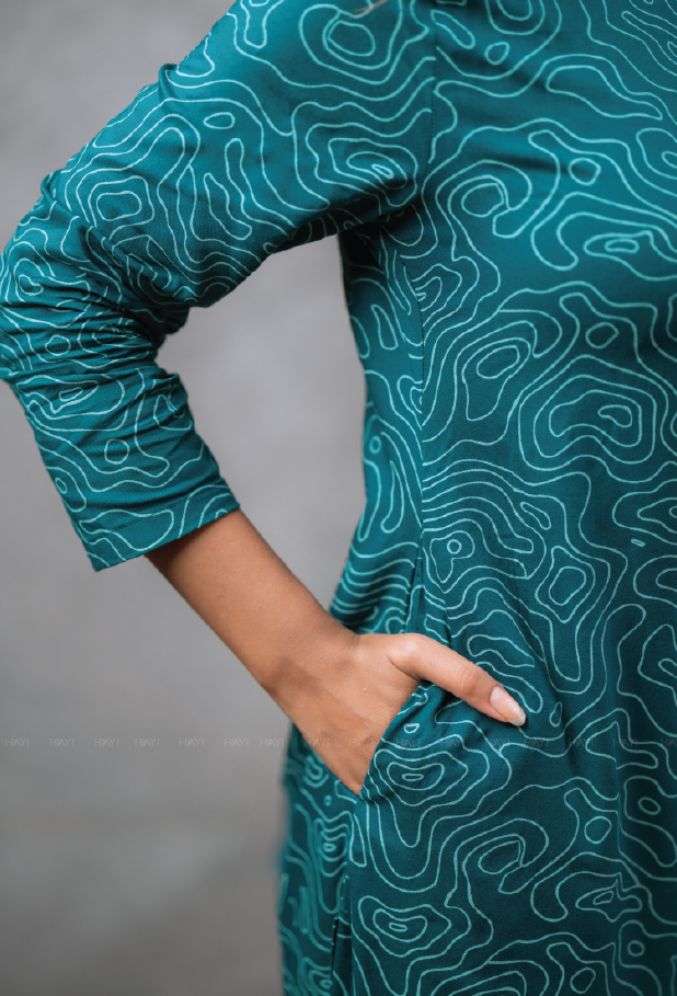Teal Knot in Space Viscose Printed Kurta