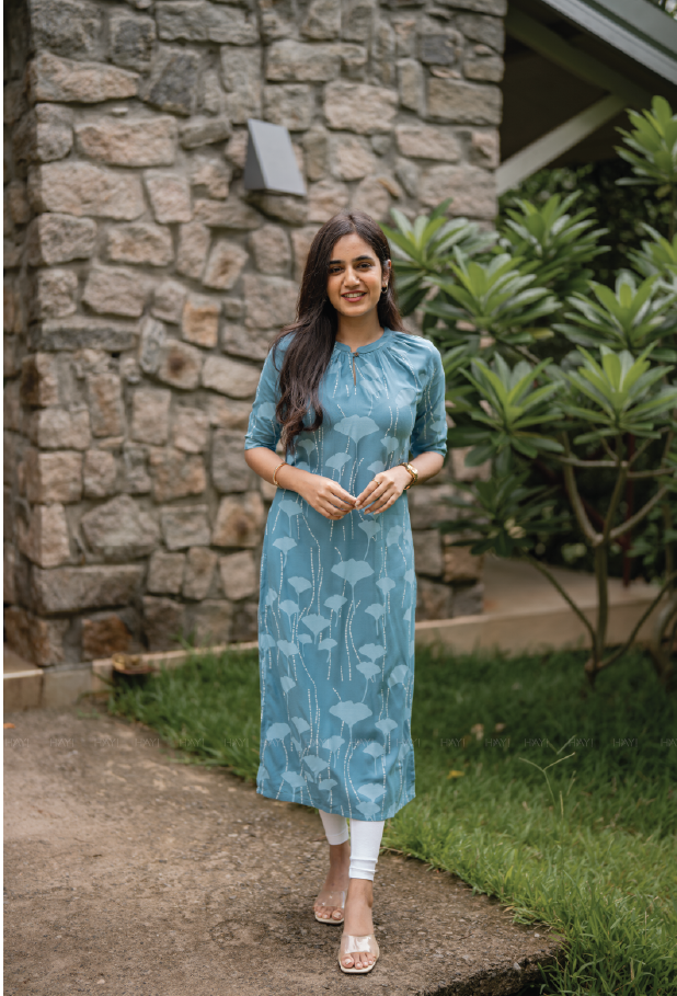 Coral Blue Island Viscose Printed Kurta