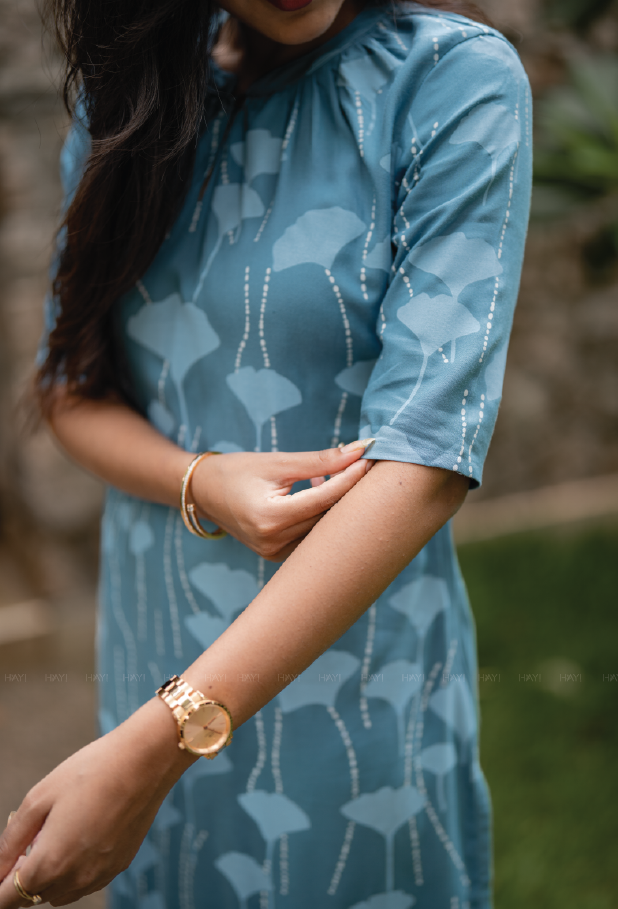 Coral Blue Island Viscose Printed Kurta