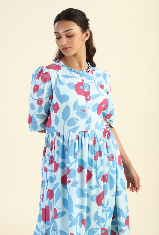 Fragmented Flowers Blue Printed feeding and maternity wear