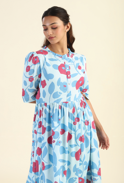 Fragmented Flowers Blue Printed feeding and maternity wear